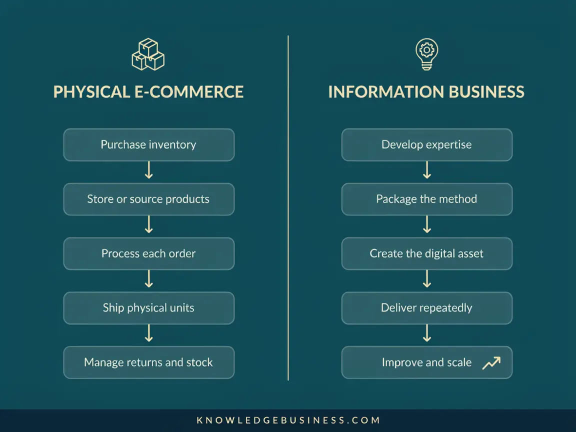 Physical e-commerce inventory model compared with a zero-inventory information business